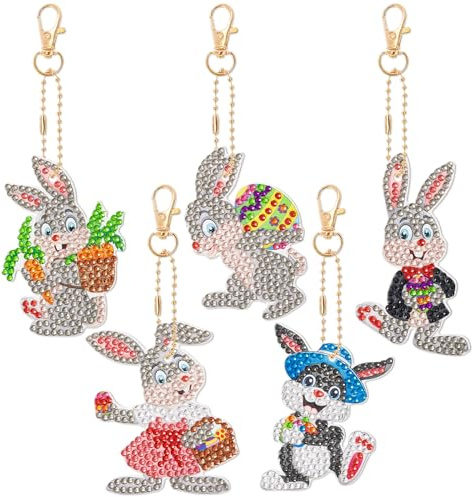 JSRQT Diamond Art Painting Ostern Osterei Set 5 Stück Diamant Painting Kinder Frühling Diamond-Painting Anhänger Diamant Malerei Schlüsselanhänger Deko Ostereier Bastelset DIY Geschenk Osterdekoration