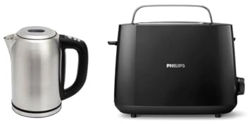 Amazon Basics 1.7L Bouilloire en acier inoxydable avec affichage numérique + Philips Daily Collection Grille-pain – 2 tranches, 8 réglages Access. réchauffe-viennoiseries intégré