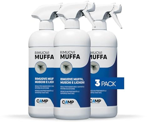 ‎CAMP RIMUOVI MUFFA, Antimuffa igienizzante pronto all’uso, Elimina rapidamente muffe, muschi e licheni, 3x750ml