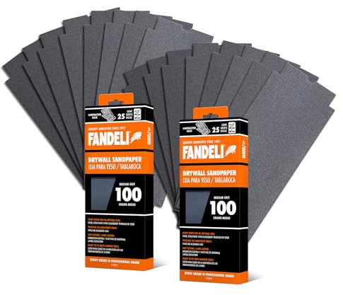 Fandeli | Multi-Purpose Sanding Paper | Grit 100 | 50 Sheets of 4 1/4'' x 11'' | Perfect for Sanding Drywall | Hand Sanding | Orbital Sanders | Sandpaper Sheets | Sandpaper Grit.