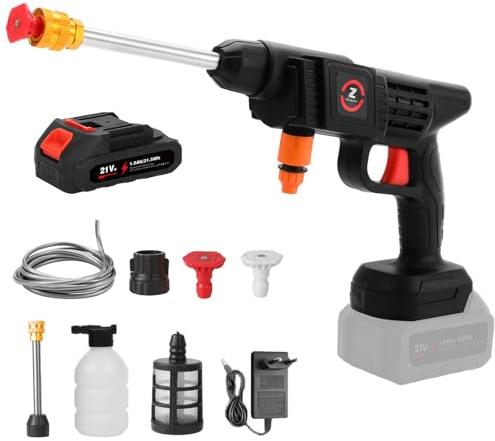 Akku Hochdruckreiniger, 21V 50Bar Mobile Akku-Hochdruckreiniger， Tragbarer Hochdruckreiniger für Auto, Terrasse, Fenster, Rasen, Pet (1.5AH)