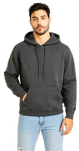 True Face Mens Hoodie Pullover Classic Hooded Fleece Top Plain Ribbed Cuff Long Sleeve Sweatshirt Pull Over Jumper Hoody Top Grey S