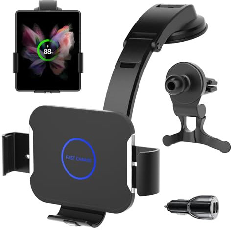 Olycism 15W Dual Coils Handyhalterung Auto für Samsung Z Fold 5/4/3 Intelligente Kabellose Kfz-Ladegeräte Qi-Autohalterung für Lüftungsschlitze, Armaturenbrett, für Samsung Galaxy Z Fold 5/4/3/2