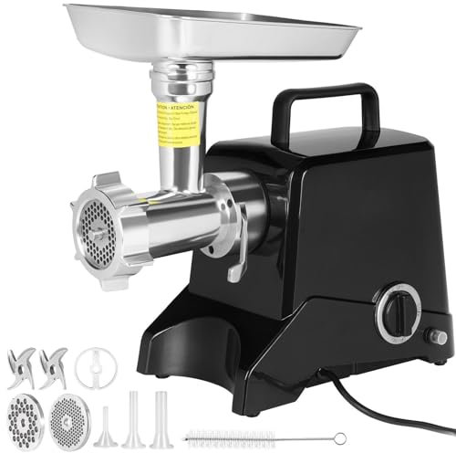 Picadora de carne eléctrica industrial, capacidad de 419 lb/h, 575 W, 2 cuchillas, 3 placas de molienda, máquina for hacer salchichas, picadora de carne comercial de aluminio fundido a presión