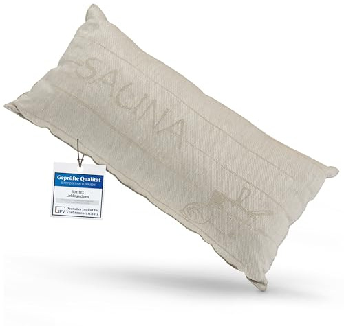 sositex | 1 cuscino da sauna di alta qualità | Design: SAUNIA | Dimensioni: 50 x 25 cm, amaca in lino/cotone, spiaggia o picnic (naturale/bianco)