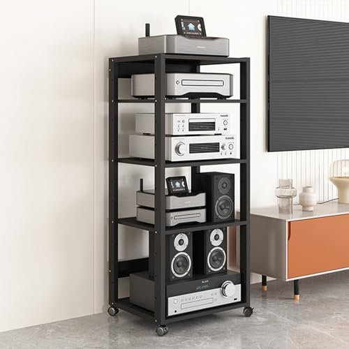 Mobile Stereo Hi Fi Rack Supporto Audio Av Tower Media Stand 5 6 7 Ripiani Per Apparecchiature Elettroniche, Nero Supporto Per Giradischi Mobile DVD, Ripiano Per Console Per Videogiochi(131cm/51.6in h