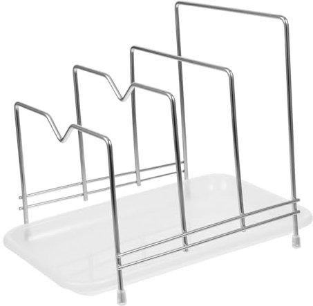 LABRIMP Stainless Steel Pot Lid Organizer Rack Tray Cutting Board Holder and Storage for Kitchen Countertop 3 Compartment Design Suitable for Home and Professional Use