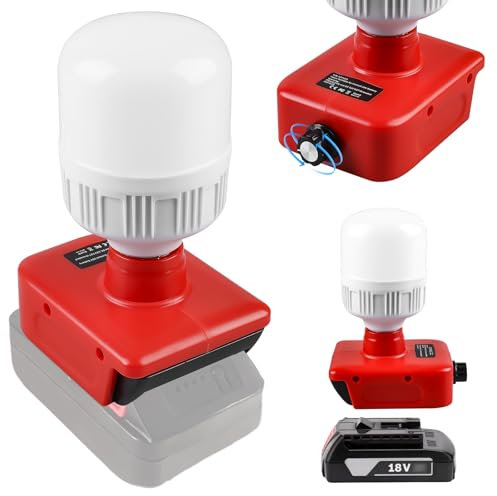 Battery Lamp for Einhell 18 V Battery: 12 W Work Light with E27 Bulbs Adjustable 150-1300LM LED Spotlight, LED Work Spotlight for Camping, Emergency, Maintenance, Construction Site Lamp