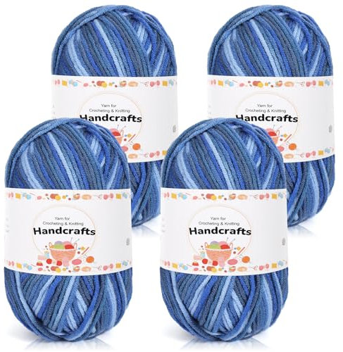 Aeelike 200g(4x50g) Acryl Wolle Zum Stricken Farbverlauf, 5Ply Baumwolle zum Häkeln, Ultraweiche Babywolle Handstrickgarne Häkeln von Socken, Mützen, Schals, Puppen, Haustierkleidung, Seewellen