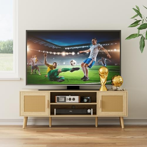 HEYZOEY TV Schrank, Lowboard für TV bis 65 Zoll, 2-türiges TV Board mit Schränken für Wohnzimmer (Eiche, 137 x 38 x 48 cm)