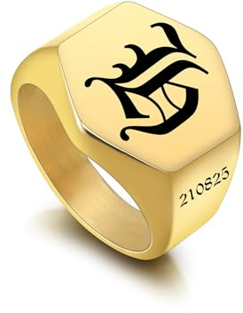 INBLUE Personalisierte Siegelringe mit Initialen für Männer Frauen Edelstahl/18 Karat Vergoldet Schwarz Individuell Gravierter Namensring Geschenke für Vater Ehemann Freund (Größe 54-72)