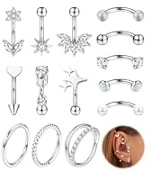 Milacolato 14 Stück Rook Augenbrauen Piercing Augenbrauenpiercing Edelstahl | Gold Silber Curved Barbel Nasenpiercing Septum Daith Conch Ring 16G Piercing Ohr Banane Schmuck 8MM