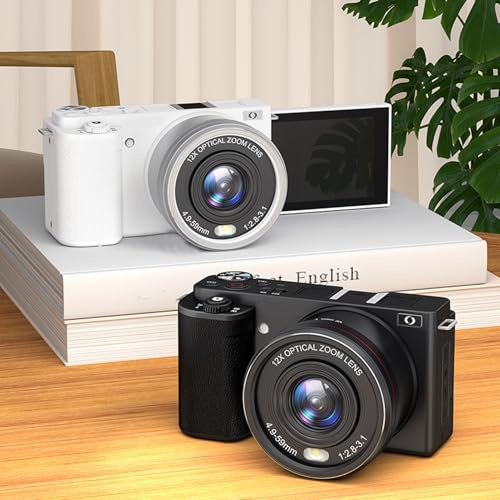 5K Digitalkamera, 72MP UHD Vlogging -Kameras für Fotografie, 12 -Fach Optischer Zoom, Autofokus mit 3,0 -Zoll -Flip -Bildschirm und LED -Flash für Video & Photo (Black)