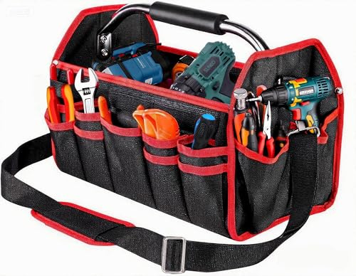 Frogetu Werkzeugtasche, Werkzeugtaschen Faltbare Groß, Werkzeugbeutel mit verstellbarem Schultergurt und Tragegriff, Innen- und Außenfächer, Aufbewahrungstasche, für Hausgebrauch, Elektriker