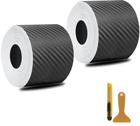 2 PCS Fibra di Carbonio per Auto 3cm x 5m, Strisce Protettive Adesive per Soglie Portiere Auto, Protezione Paraurti Antigraffio con Spatola e Raschietto, Impermeabile e Resistente