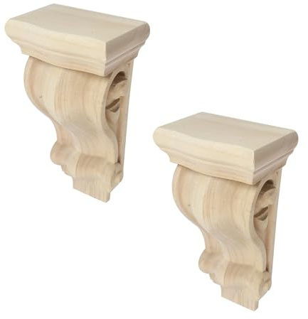 Woogim Wooden Vintage Carved Corbels 4.67*3.15*8.66 Rubber Corbel Bracket for Fireplace Kitchen Cabinet Shelves Corner Decoration 2PCS