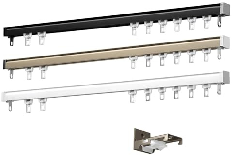 Vorhangschiene 1 läufig 60cm, Gardinenschiene Einläufig Wandmontage, Gardinenstange Weiß Aluminium Für Raumteiler