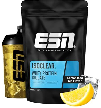 ESN Isoclear Proteine Isolate del Siero di Latte in Polvere, Té Freddo al Limone, 1000 g, Proteinlimo con gusto delizioso alla frutta, siero di latte chiaro - made in Germany