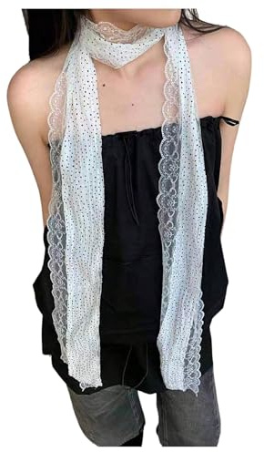 WDIRARA Women's Polka Dots Floral Lace Scarf Lightweight Vintage Scarves Neck Accessories White One-Size