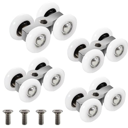 Lot de 4 roulettes pour porte coulissante - Roulettes silencieuses avec 4 roues pour portes coulissantes - En alliage de zinc - Système de rail universel pour portes de douche, portes en verre, portes