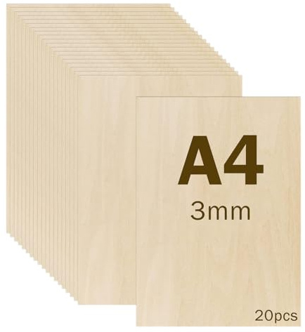 Woobroo 20pcs A4 Plywood Sheets, 3MM Basswood Sheets, 30x21CM Thin Wood Sheets for Crafts, DIY, Engraving, Painting, Laser Projects, Decoration