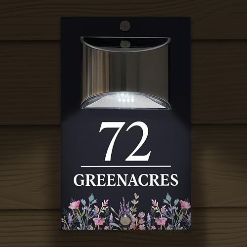 Plaque Numéro Maison Solaire LED Personnalisée, Plaque Adresse Extérieure Étanche Impression UV, Numéro Maison Lumineux avec Installation Vis ou Adhésif pour Mur Porte Jardin (Style 3)