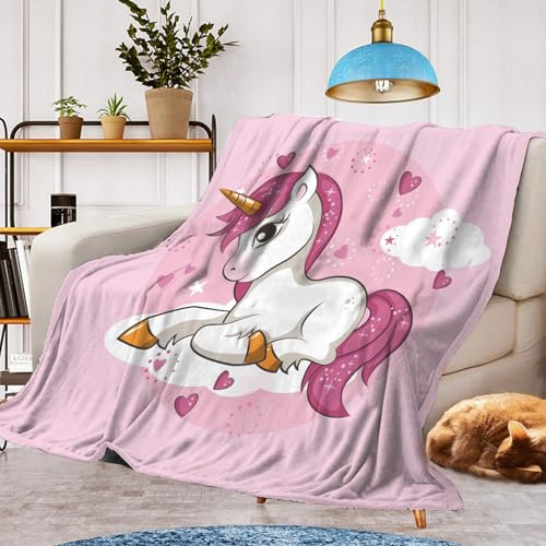 Decke Einhorn Kuscheldecke,Warm und Flauschig Kinderdecken Flanelldecke,mikrofaser Couchdecke Raumdekoration (Einhorn 2, 130x150cm)
