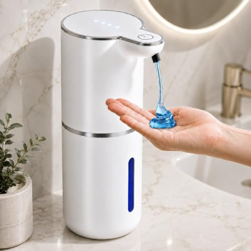 Seifenspender Automatisch für Flüssigseife,Berührungslos,Wandmontage | 0,25 s Sensor,4 Dosierstufen,IPX5,USB-C aufladbar,1200mAh,380 ml,für Bad,Küche und Toilette,Perlweiß