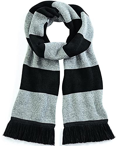 Beechfield - B479 Black and Heather Grey Stadium Bicoloured Scarf - Winter and Autumn Accessories, Luxury One Size Striped Scarf for Men and Women - Made of 100% Soft Touch Acrylic