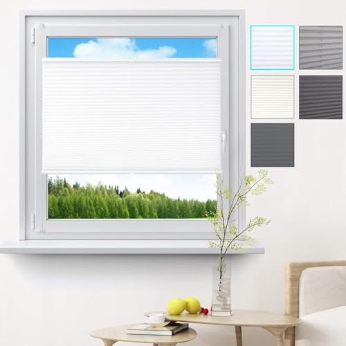 WOLTU Plissee Klemmfix ohne Bohren 75x100cm (BxH) Weiß Faltrollo Plisseerollo mit Klemmträger Lichtdurchlässig, Jalousie Sichtschutz und Sonnenschutz Easyfix Rollo für Fenster & Tür