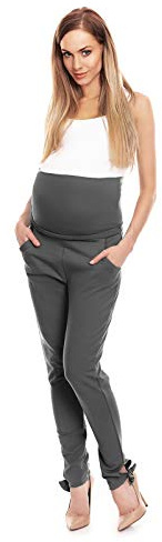 Selente Mummy Love Pantaloni/Leggins/treggins Lunghi Gravidanza con Fascia extraelastica, Pantalone Grigio Scuro Fiocchi, S-M