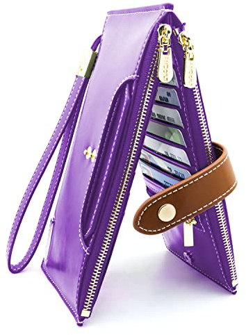 ANDOILT Geldbörse Damen Leder Gross Geldbörsen RFID Blocking Schutz Geldbörse viele Kartenfächer Groß Geldbeutel Frauen Lila