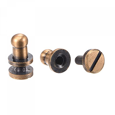 sourcing map 5 Juegos 4mm Sólido Latón Redondo Cabeza Perno Tornillo Remaches Poste Sujetador para Bricolaje Cuero Artesanía Cinturón Cartera Bolso Decoración Reparaciones, Cobre Tono
