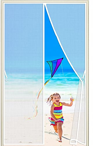 Magnet Fliegengitter Balkontür, 180x200cm, Anpassbare, Magnet Vorhang Fliegenvorhang Moskitonetz HäNde Frei Insektenschutz Türvorhang für Schiebetür Garagen, Weiß