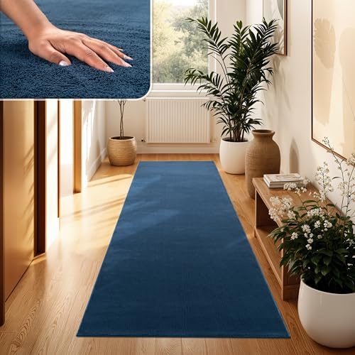 Paco Home Moderner Kuscheliger Wohnzimmer Teppich Kurzflor waschbar flauschig Weich Einfarbig Felloptik zeitlos stilvoll rutschfest pflegeleicht, Grösse:100x200 cm, Farbe:Navy-Blau