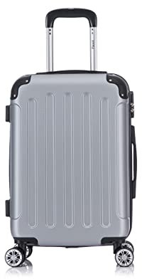 Flexot® Flex-2045 Handgepäck Kabinentrolley Koffer (16 Farben zur Auswahl) Zwillingsrollen Reisekoffer Bordcase Koffer Trolley Hartschale (M, Silber)