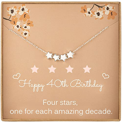 40th Birthday Gifts for Women, Sterling Silver FourStar Necklace, Dainty 6mm Star Beads, 1985 Birthday Jewellery for Her