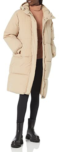 Amazon Essentials Women's Oversized Long Puffer Jacket (Available in Plus Size), Tan, Small