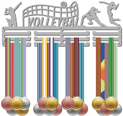 CREATCABIN Frauen-Volleyball-Medaillenaufhänger,Medaillenhalter,Rack,Sport,Metall,Aufhängen,Sportler-Auszeichnungen,Eisen,Wandhalterung,Dekor Über 60 Medaillen Für Wettkampf,Schwimmen,Silber,40x15cm