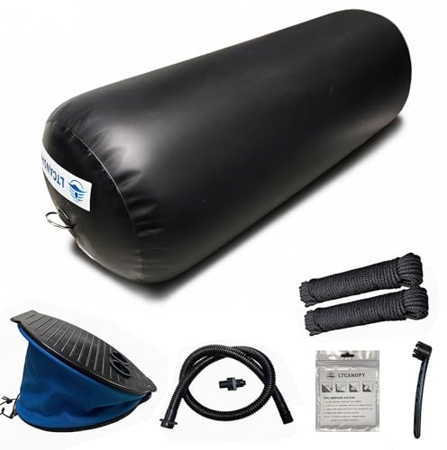LTCANOPY Hochleistungs-Schlauchbootfender, 42 x 100 cm Bootsstoßstange zum Andocken, Yacht, Segelbootsteg, Schwarzer Bootsfender Ausgestattet mit 10 m Doppelt Geflochtenem Nylonseil, Fußpumpe