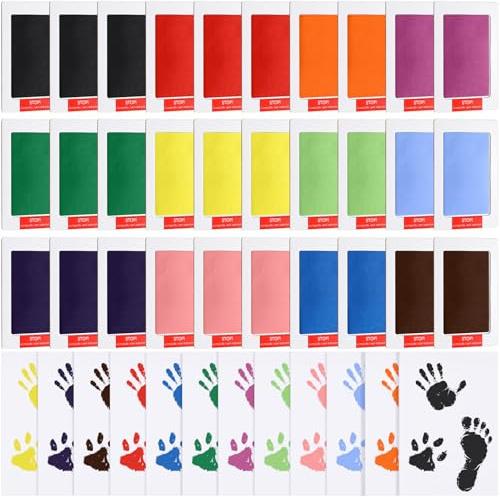 Jetec 30 Set Inkless Baby Footprint and Handprint Kit, Clean Touch Ink Pad for Baby Hand and Footprints, Dog Paw Print Kit with Ink Pads and Imprint Cards for Newborns Babies Pets Gifts (12 Colors)