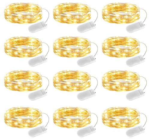 Minetom 12 Pack Fairy Lights Battery Operated String Lights - 7ft 20 LED Waterproof Silver Wire Firefly Light Waterproof for DIY Crafts Wedding Décor Table Mason Jars Party