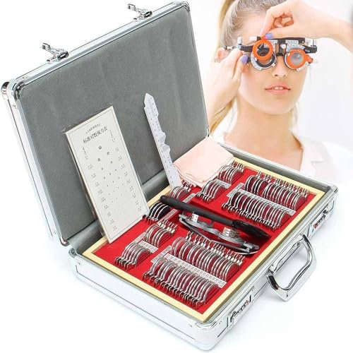 104 St Provlinsset Plastringar Optometribox Provram Glasögon Prova Frame Optisk Provlinssats Metallfälg Aluminium Optometrikit Fallbox Provram