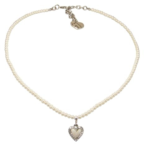 Alpenflüstern Perlen-Trachtenkette Strassherz - Damen-Trachtenschmuck Dirndlkette (creme-weiß) DHK345