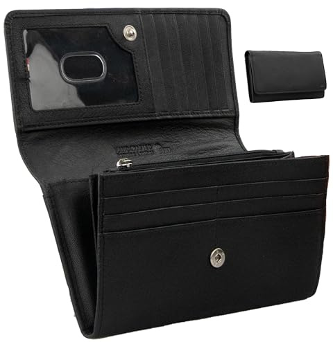 Garzini Leder Geldbörse Damen - Portemonnaie Damen Echtem Leder - RFID-Schutz, 13 Kartenfächern, Reißverschlussfach, groß- Geldbeutel Frauen mit Druckknopf, ID-Fenster, Geschenkverpackung
