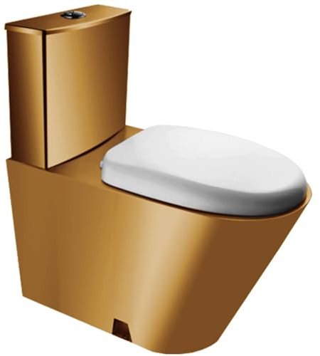 OLSKFUH Toilettes en Acier Inoxydable 304, Toilettes Commerciales avec Réservoir d'eau, Toilettes À Double Chasse d'eau À Siphon Haute Efficacité, Siège De Toilette Compact 3L/6L,B