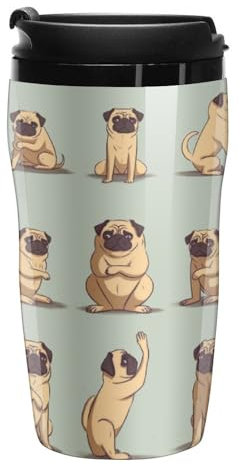 Stanley-Kaffeetasse mit Deckel, 340 ml, Kunststoffbecher, versiegelter Trinkdeckel, Wasserbecher, Teetasse, Yoga, Mops, bedruckte Tassen, passt in Auto-Becherhalter