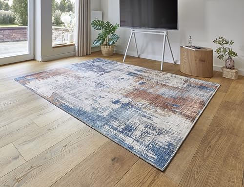-LUXOR – living matta, vardagsrum, polino i vintagedesign – vardagsrumsmatta matta, kort lugg, digitalt tryck i tidlös design, 120 x 170 cm, blå-korall