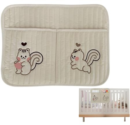 Side Bed Organizer,Cotton Baby Storage Bag - Bassinet Organization, Headboard Organizer, Diaper Stacker, Side Pocket for Baby Cribs Bassinet