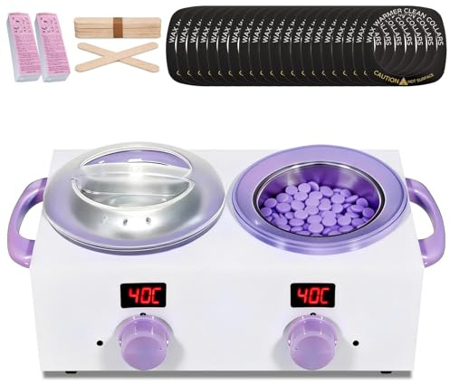 YUZINO Calentador de cera doble con pantalla electrónica, capacidad total de 1 litro, calentador de cera de 220 W para depilación con temperatura ajustable, ideal para el hogar, peluquería, salón de